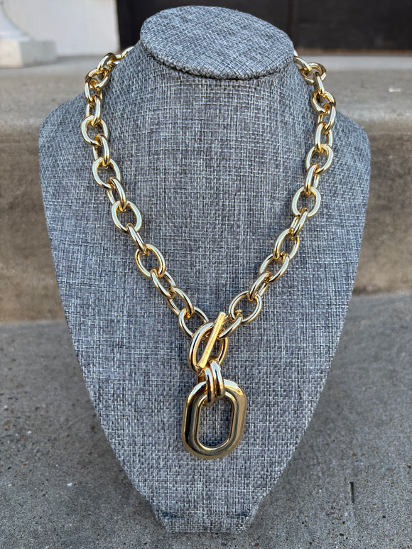 Gold open chain with open oval 16”-18” necklace