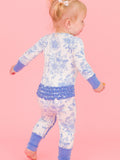 SoftSnooze™ Baby Girls Bamboo Viscose Periwinkle Butterfly Garden Convertible Ruffle One Piece Footie Pajama : Blue / Newborn