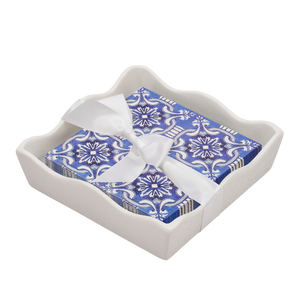 Ceramic Wave Napkin Tray with Cocktail Napkin - Moroccan Nights