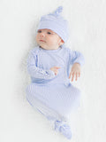 SoftSnooze™ Baby Bamboo Viscose Periwinkle & White Micro Stripe Knotted Sleep Gown & Hat Set: Blue / Newborn-3m