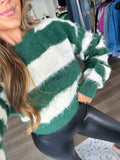 Green & cream stripe sweater