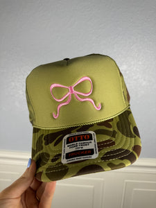 Camo & Pink bow foam trucker hat