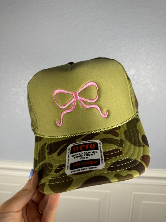 Camo & Pink bow foam trucker hat