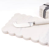 White Marble Scalloped Cheese Board & Knife Set