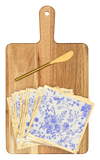 14x8" Acacia Board w/ Handle Gold Spreader, Timeless Napkin