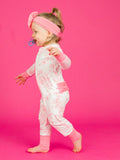 SoftSnooze™ Baby Girls Bamboo Viscose Bubblegum Butterfly Garden Toile Convertible Ruffle One Piece Footie Pajama : White / 0-3m