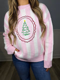 Pink stripe knit tree sweater