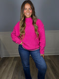 Mock neck chenille sweater- hot pink