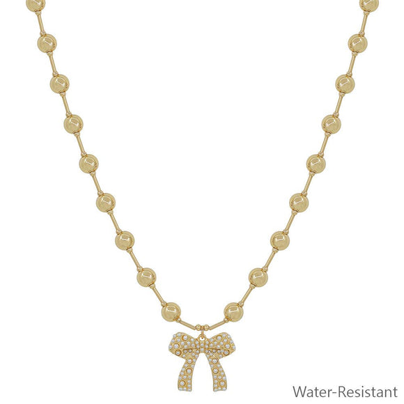 Water Resistant 6MM Gold Beaded Chain with Bow 16