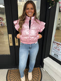 Pink metallic ruffle sleeve vest