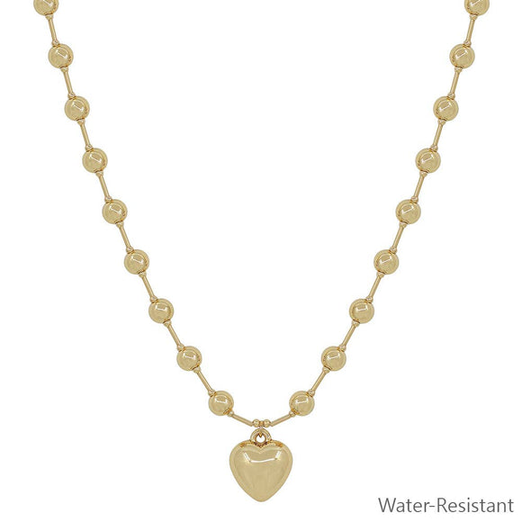 Water Resistant 6MM Beaded Chain with Puffy Heart 16