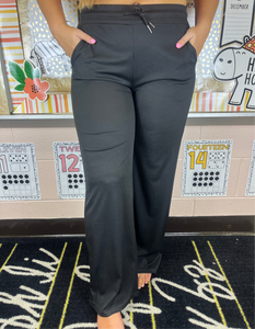 Ribbed wide leg pants-black