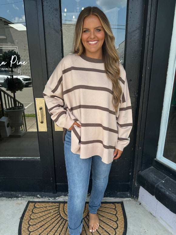 Beige & brown striped contrast sweater