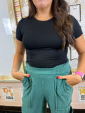 Black round neck seamless top
