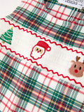 Christmas Jonjon Plaid Smocking Embroidered Boys Romper: 6M
