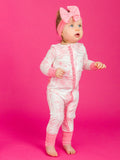 SoftSnooze™ Baby Girls Bamboo Viscose Bubblegum Butterfly Garden Toile Convertible Ruffle One Piece Footie Pajama : White / 0-3m