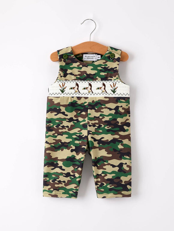 Camouflage Duck Smocking Embroidery Baby Boy Romper: 3M