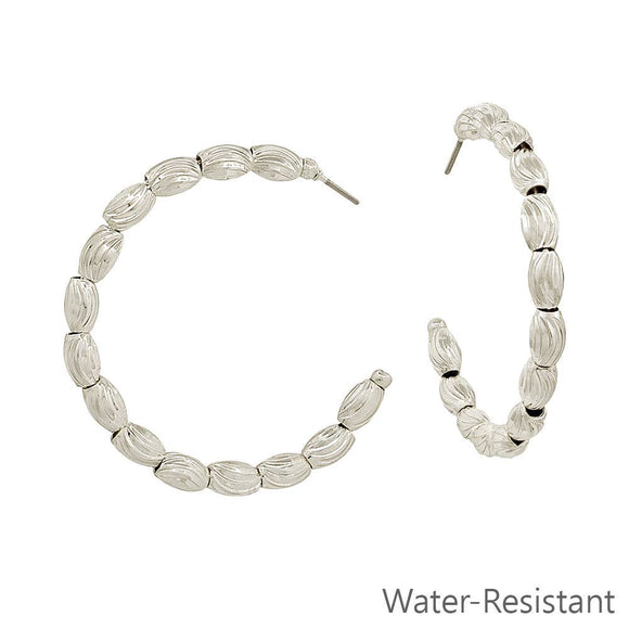 Water Resistant Silver Textured Oval Beaded 1.5