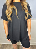 Black biker short set