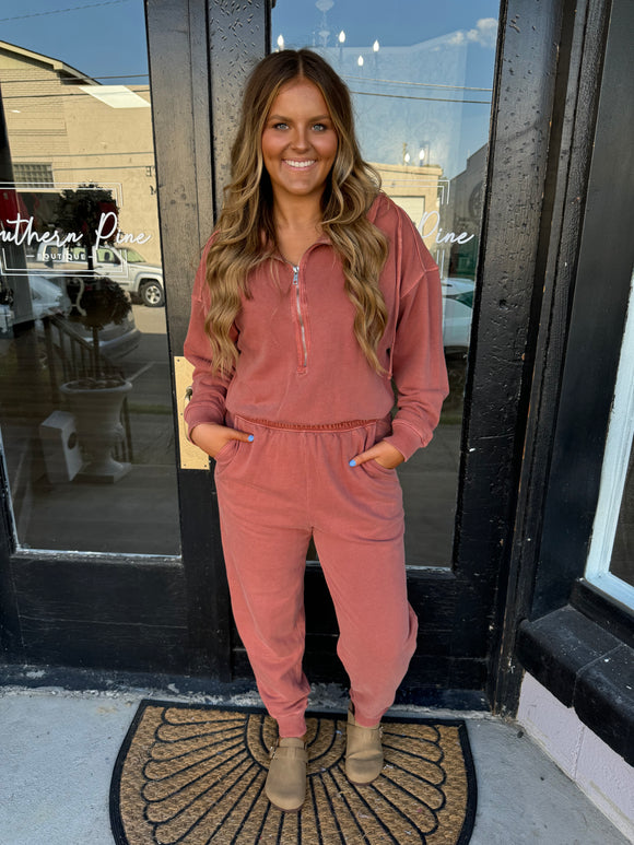 French Terry jumpsuit- rust