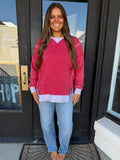 Dark red contrast hem crewneck