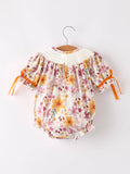 Halloween & Thanksgiving Pumpkin Embroidery Smock Floral Baby Girl Romper: 3M