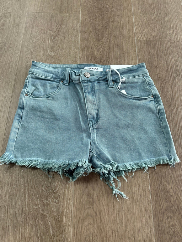 Teal denim shorts