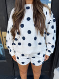 Cream and navy polka dot set
