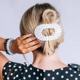 White Polka Dot Party Large Flat Round Hair Clip