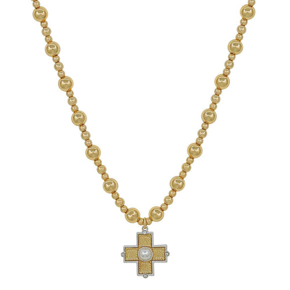 8MM Gold Beaded and Cross 16