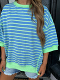 Blue & green striped oversized top