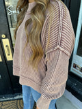 Washed brown ribbed cropped sweater