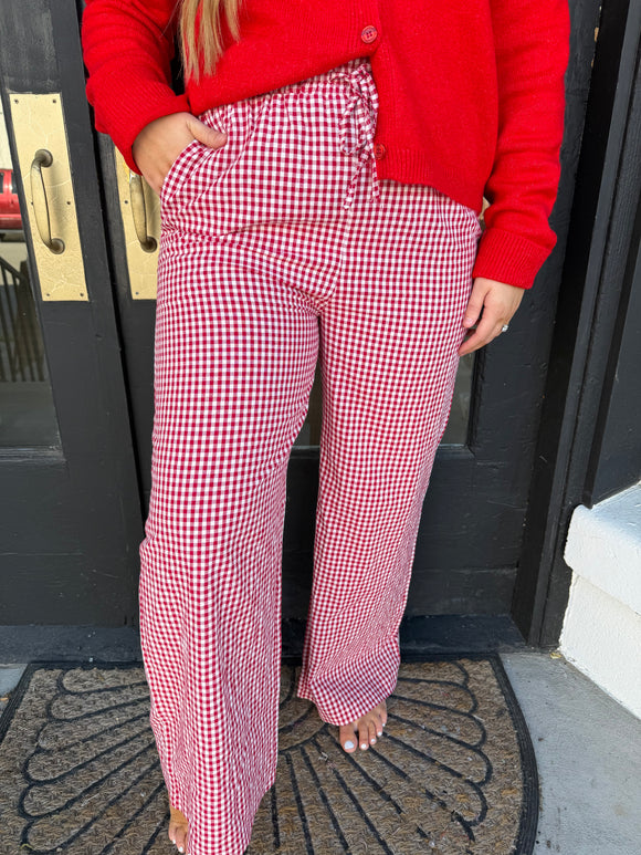 Red gingham wide pants