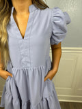 Blue puff sleeve dress