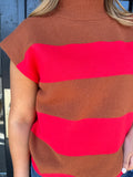 Camel & red scalloped bottom sweater