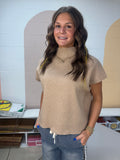 Taupe mock neck short sleeve sweater