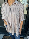 Brown drop shoulder striped top