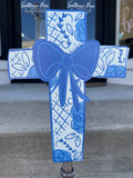 Blue bow cross topper