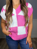 Pink checkered sweater vest