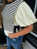 Cream & black striped multi textured top