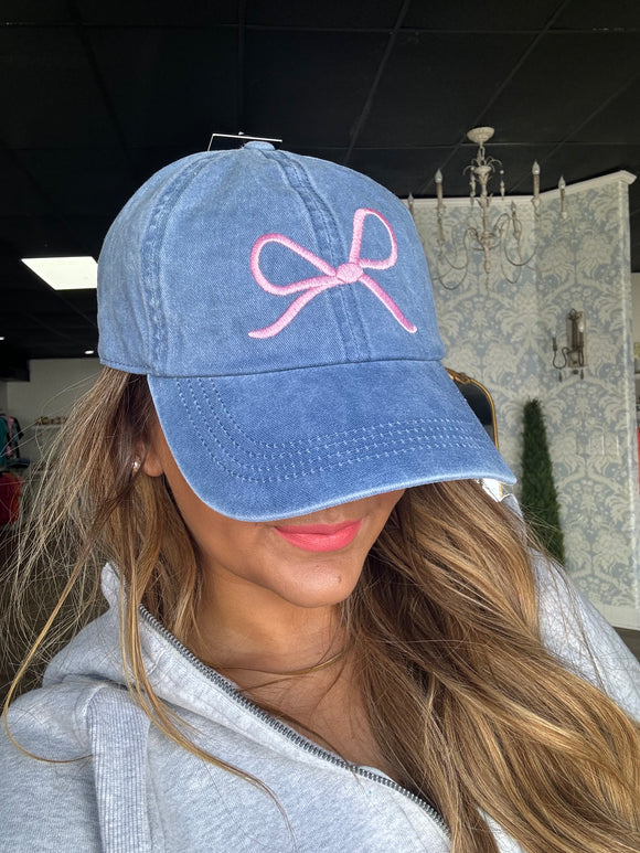 Denim & pink bow baseball cap