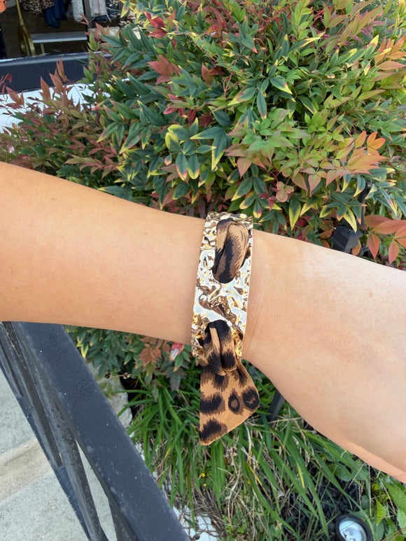 Cheetah Print Scarf Tie Bracelet with Gold Accents