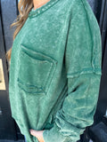 Dark green acid wash pullover