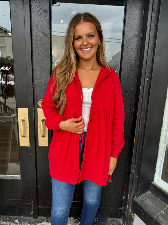 Ruby red oversized zip up