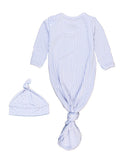 SoftSnooze™ Baby Bamboo Viscose Periwinkle & White Micro Stripe Knotted Sleep Gown & Hat Set: Blue / Newborn-3m