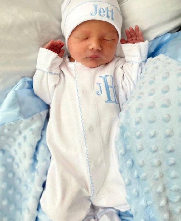 White w/Blue Picot: Newborn