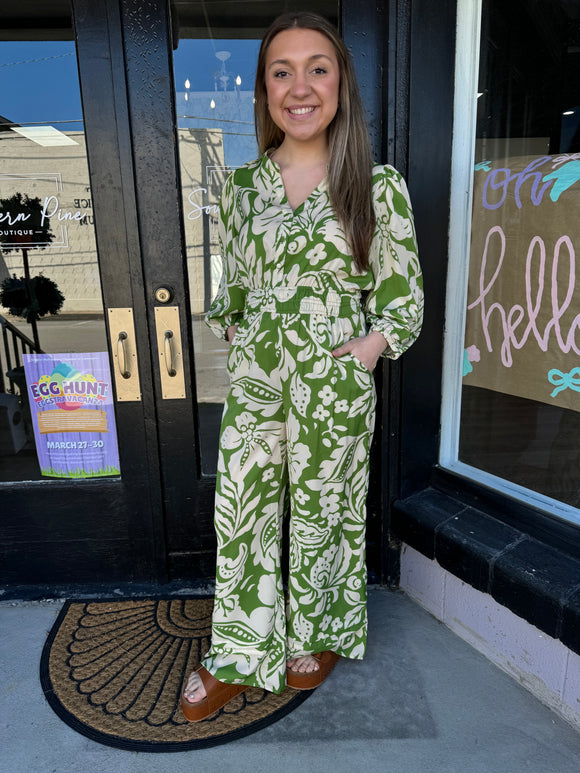 Green floral jumpsuit