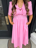 Pink bow detail maxi dress