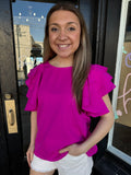 Magenta ruffle sleeve blouse