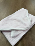 Paty Knit Blanket with Pom Pom Trim #307POM: Pink and White